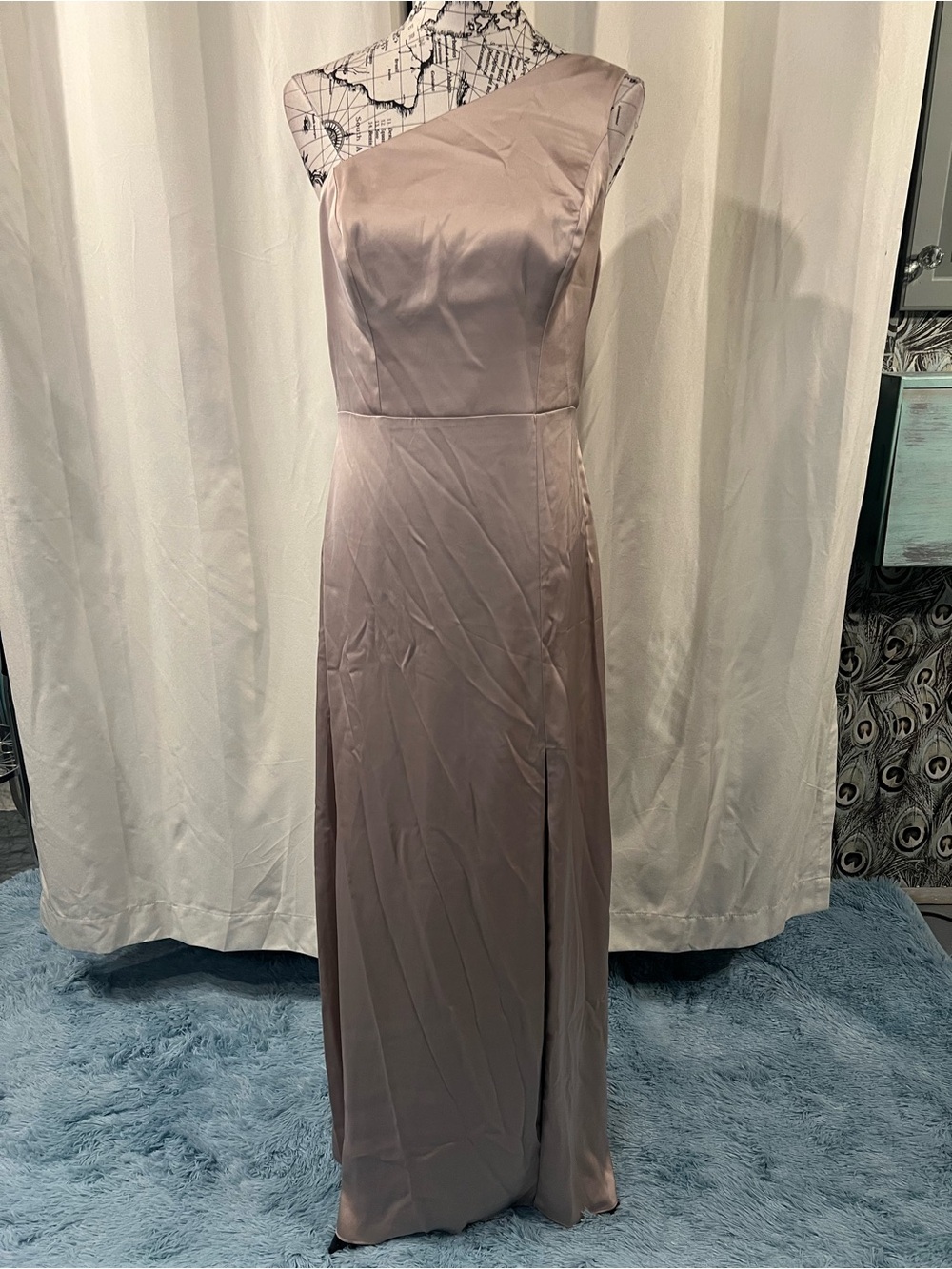 Birdie Grey Kira One-Shoulder Taupe Evening Gown NWT